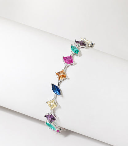 925 Sterling Silver Multicolor Station Bracelet