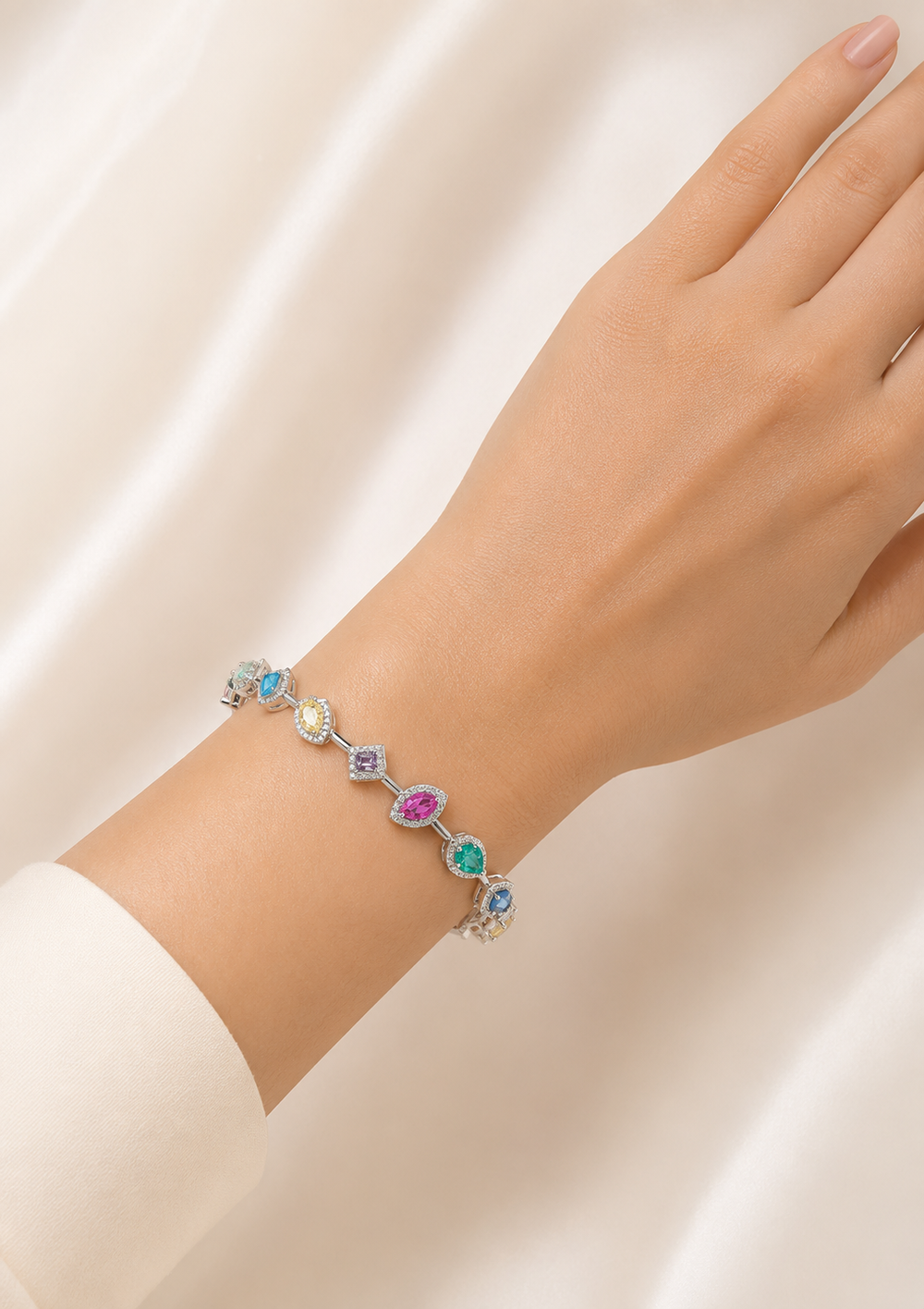 925 Sterling Silver Multishape Halo Bracelet