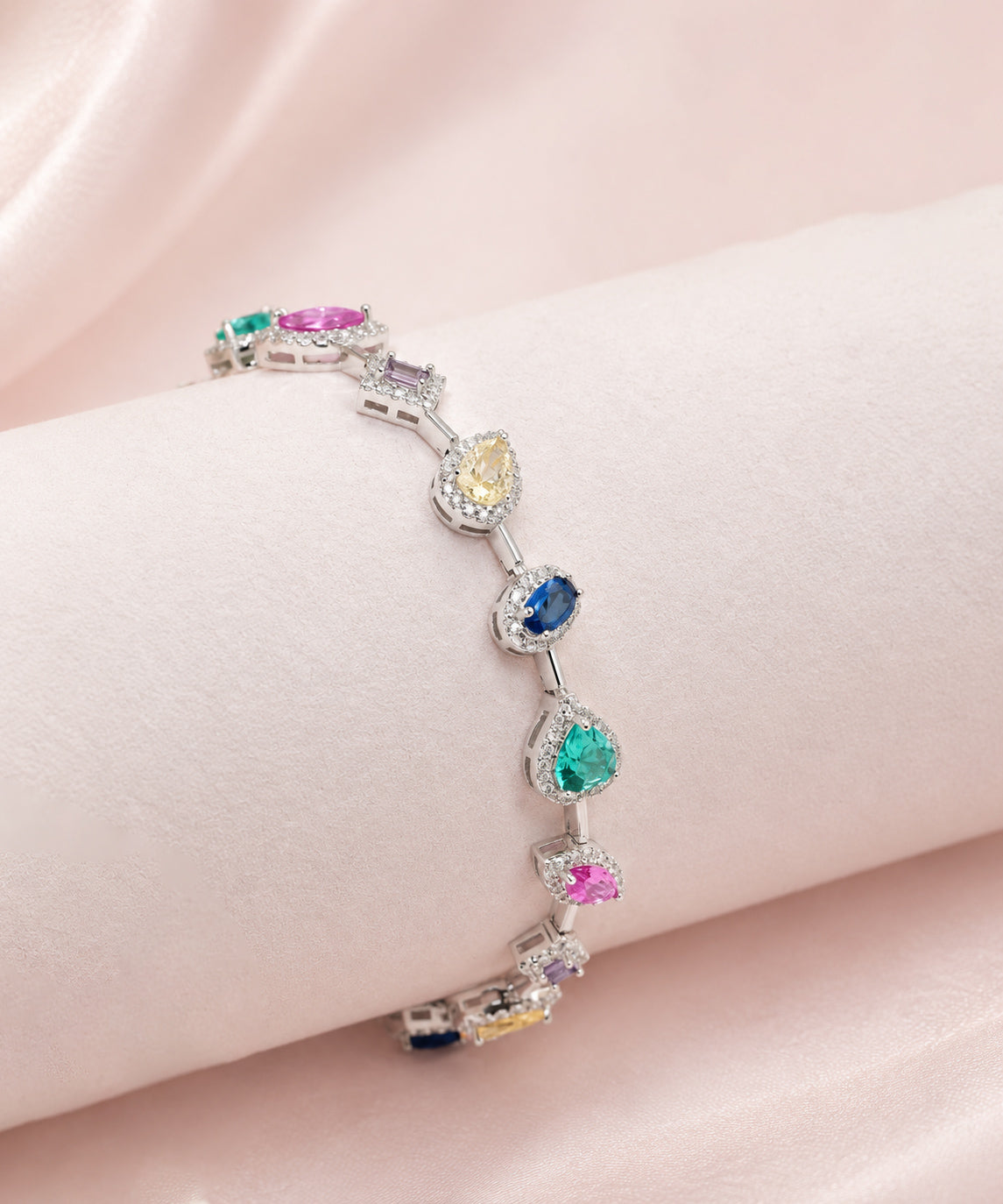 925 Sterling Silver Multishape Halo Bracelet