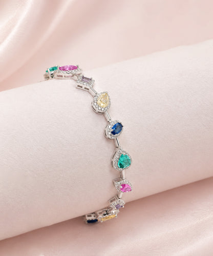 925 Sterling Silver Multishape Halo Bracelet