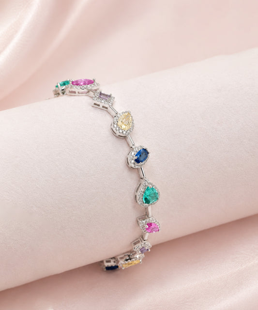 925 Sterling Silver Multishape Halo Bracelet