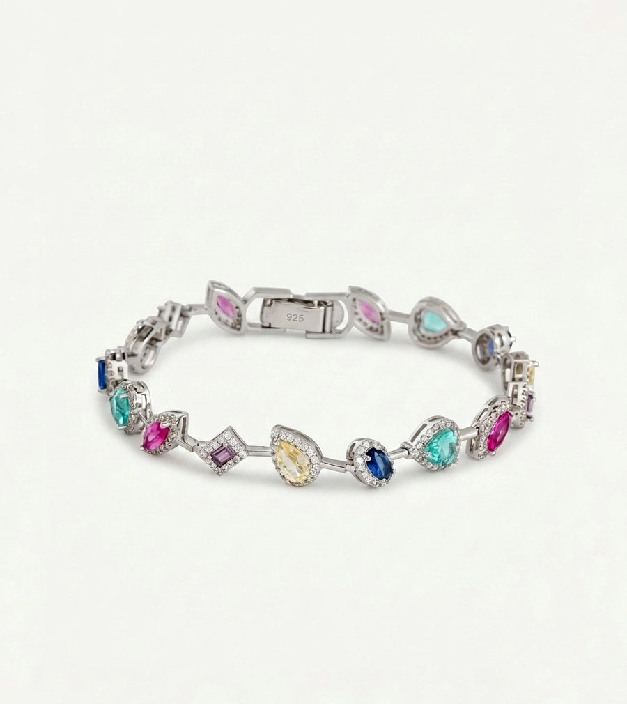 925 Sterling Silver Multishape Halo Bracelet