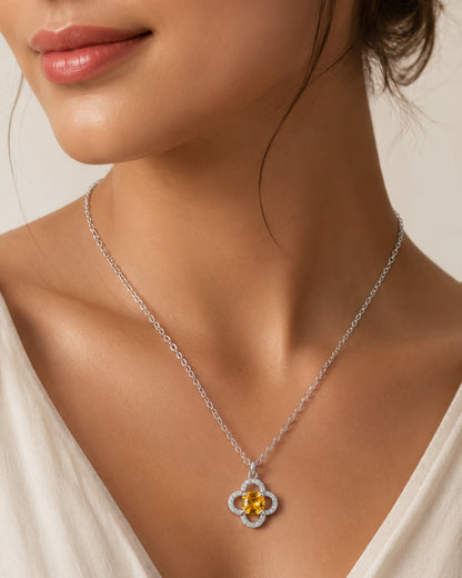 925-sterling-silver-clover-necklace-women orange stone