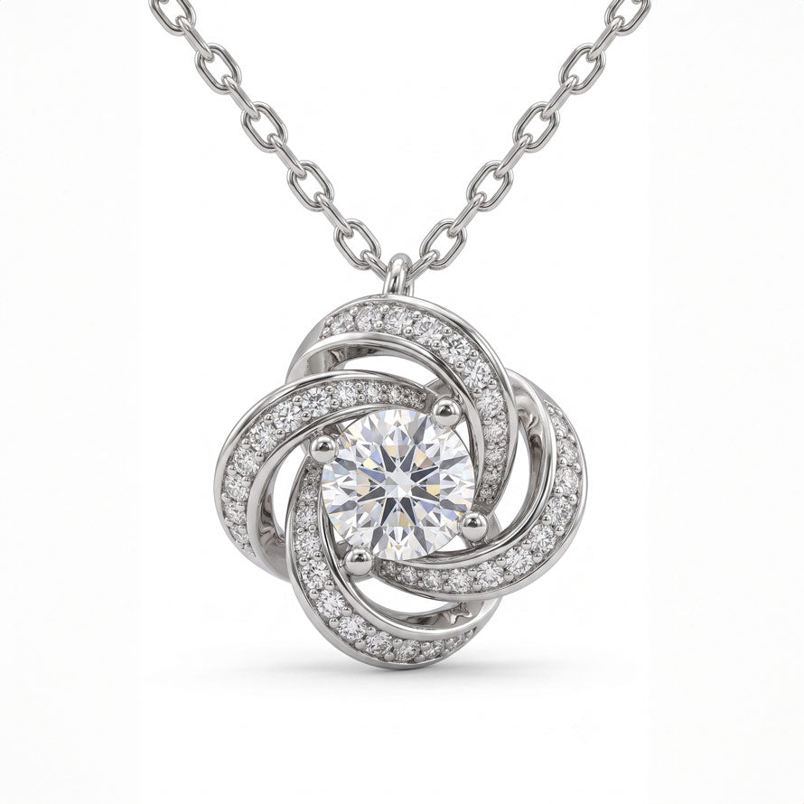 925 Sterling Silver Floral Swirl Pendant Necklace with brilliant stone accents