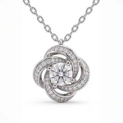 925 Sterling Silver Floral Swirl Pendant Necklace with brilliant stone accents