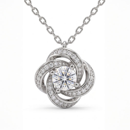 925 Sterling Silver Floral Swirl Pendant Necklace with brilliant stone accents