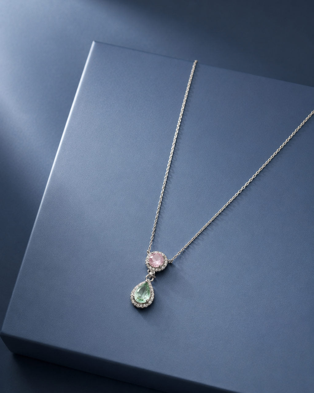 PEHRO 925 Sterling Silver Pink & Green Pendant Set