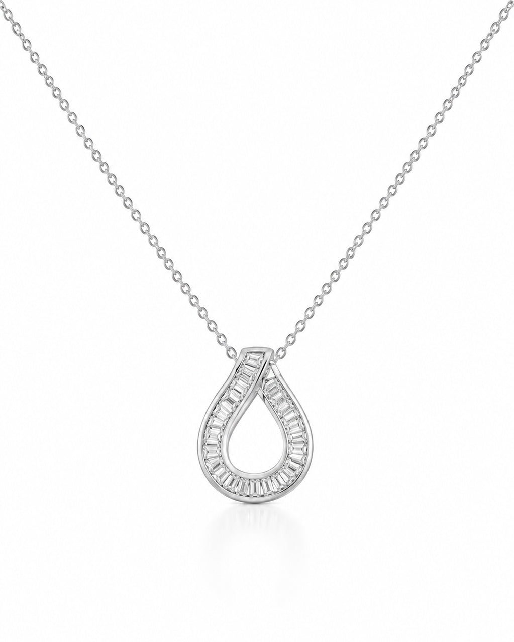 PEHRO 925 Sterling Silver Baguette Teardrop Pendant Necklace
