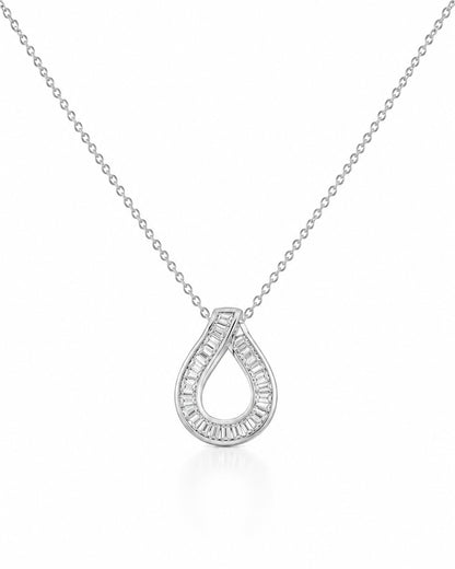 PEHRO 925 Sterling Silver Baguette Teardrop Pendant Necklace