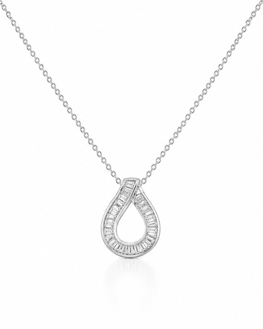 PEHRO 925 Sterling Silver Baguette Teardrop Pendant Necklace