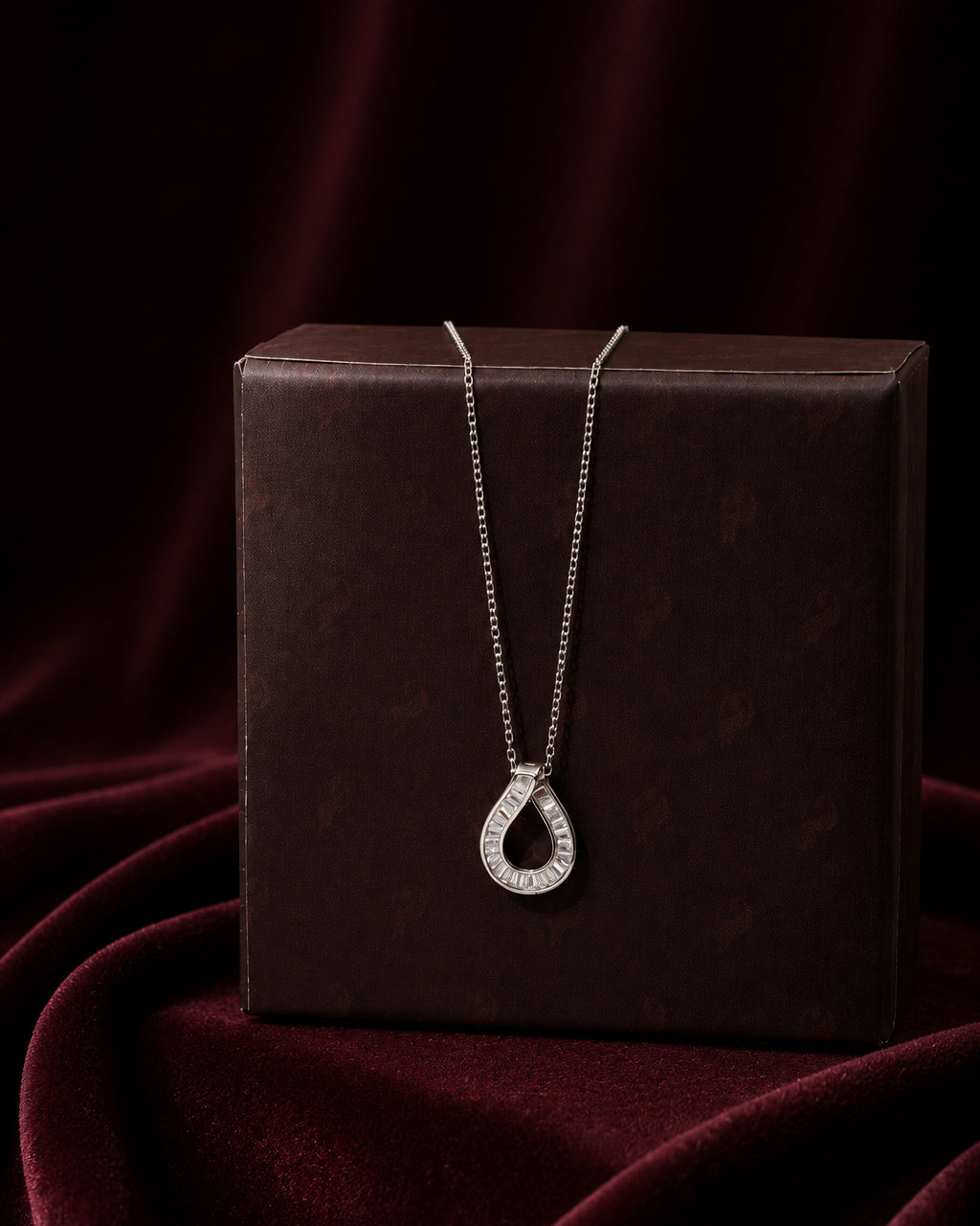PEHRO 925 Sterling Silver Baguette Teardrop Pendant Necklace
