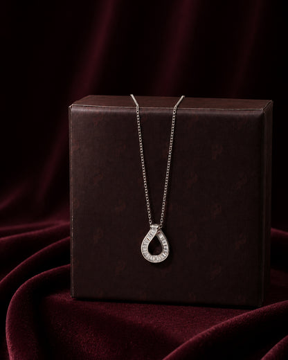 PEHRO 925 Sterling Silver Baguette Teardrop Pendant Necklace