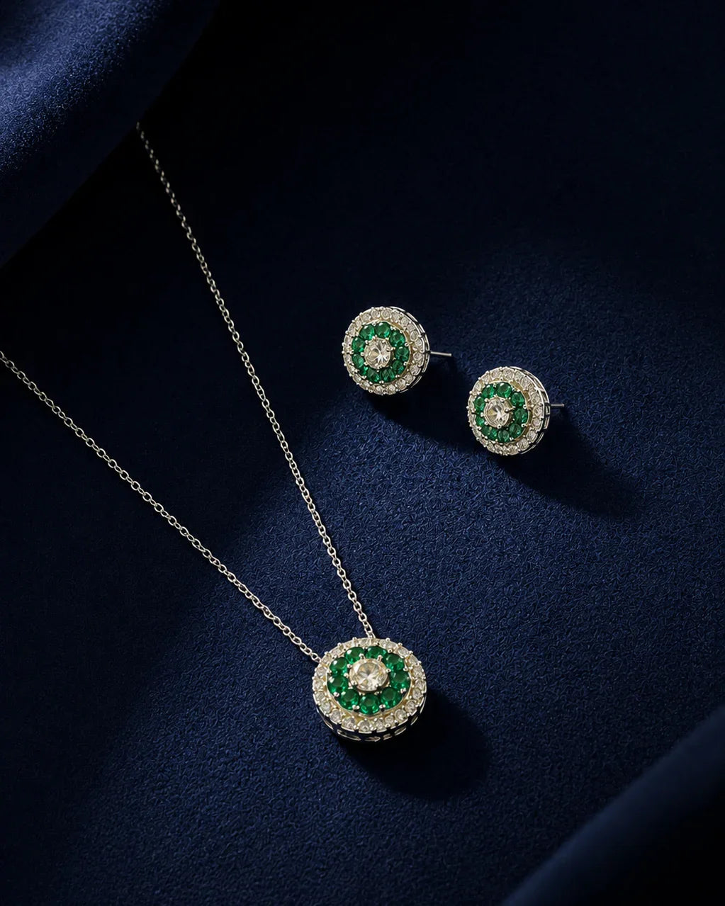 925 Sterling Silver Emerald Necklace Set