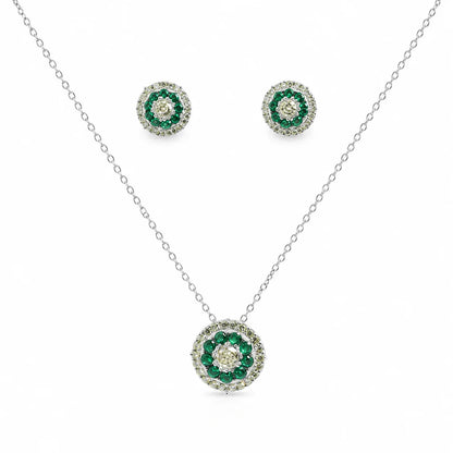 925 sterling silver emerald necklace and matching earrings with green gemstones