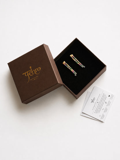 Double Drop Multicoloured Earrings 925 Silver With Gold Vermeil Pehro