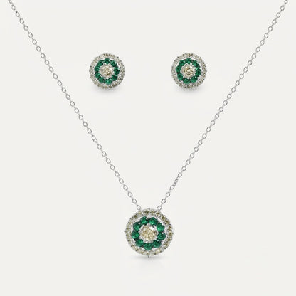 925 sterling silver emerald-inspired necklace and matching earrings with green gemstones