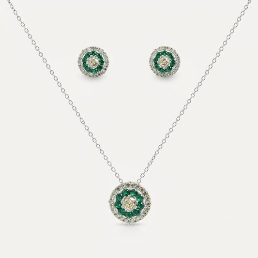 925 sterling silver emerald necklace and matching earrings with green gemstones