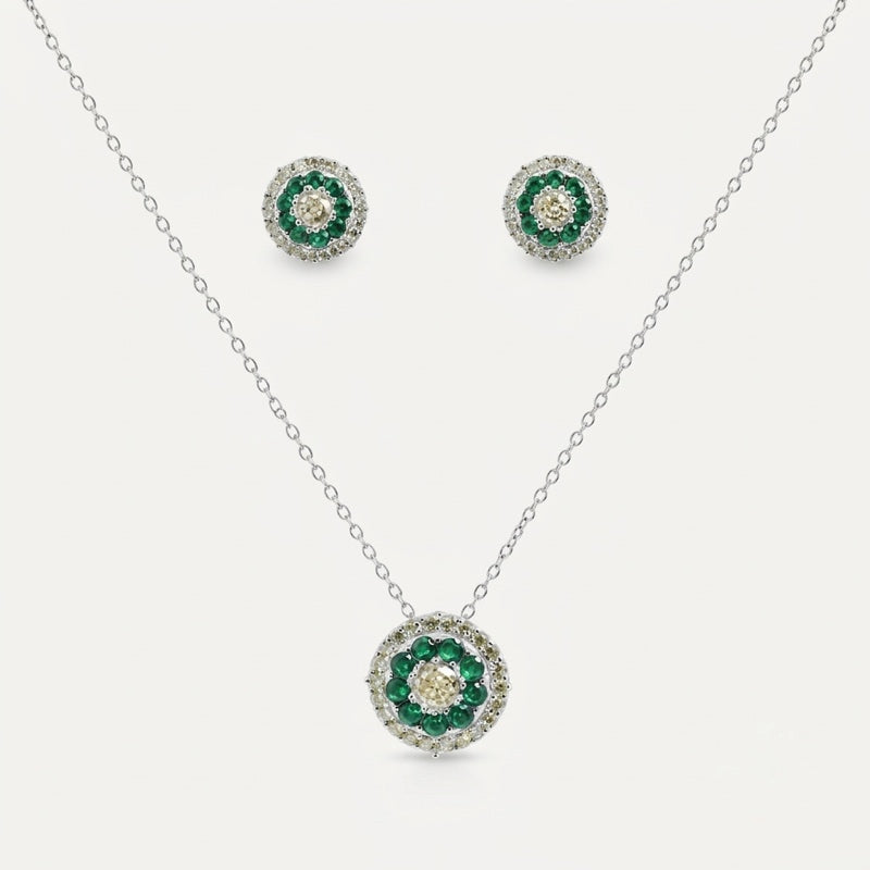 925 sterling silver emerald necklace and matching earrings with green gemstones