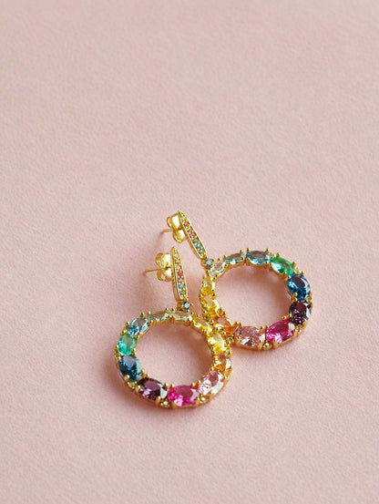 Pehro 925 Sterling Silver Multicolor Circle Drop Earrings
