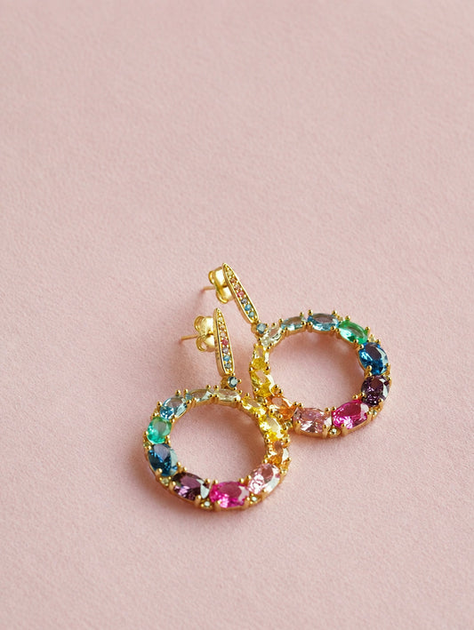 Pehro 925 Sterling Silver Multicolor Circle Drop Earrings