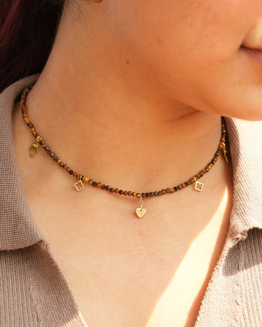 925 Sterling Silver Tiger Eye Charm Choker