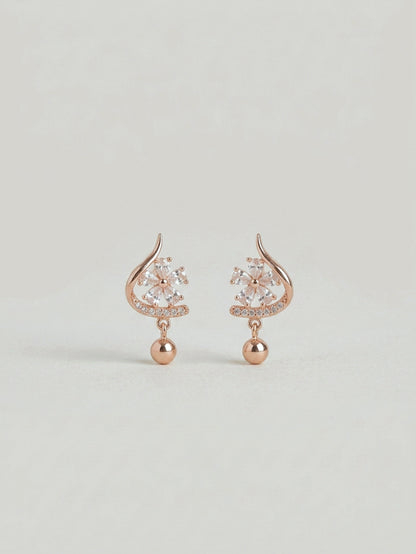 PEHRO 925 Sterling Silver rose gold floral drop earrings with clear stones