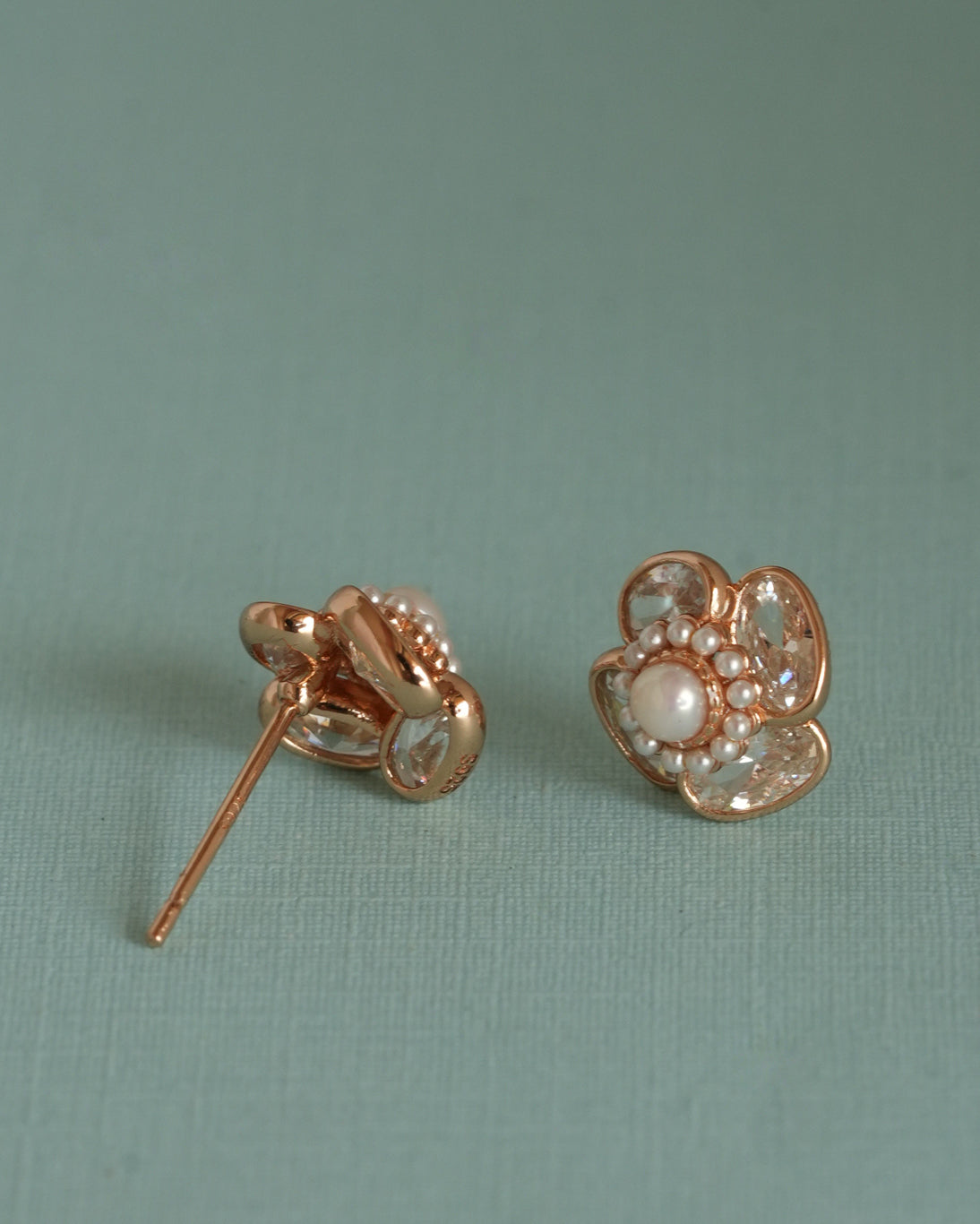 925 Sterling Silver Rose Gold Plated Pearl Flower Stud Earrings with fresh water Pearl Centre by PEHRO