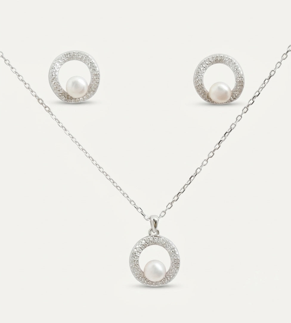 925 Sterling Silver Luna Pearl Necklace Set