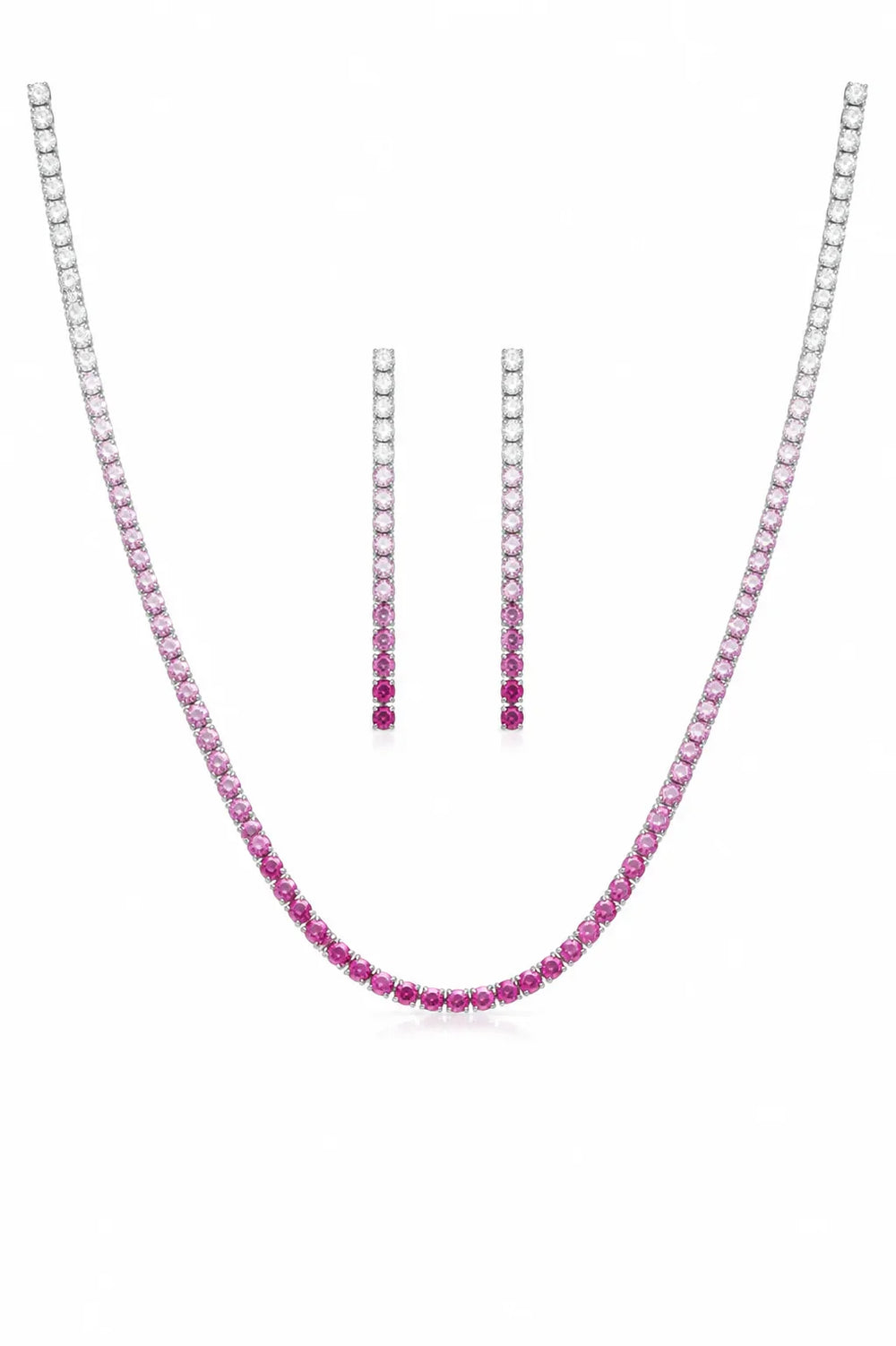 925 Sterling Silver Rose Gradient Tennis Necklace Set