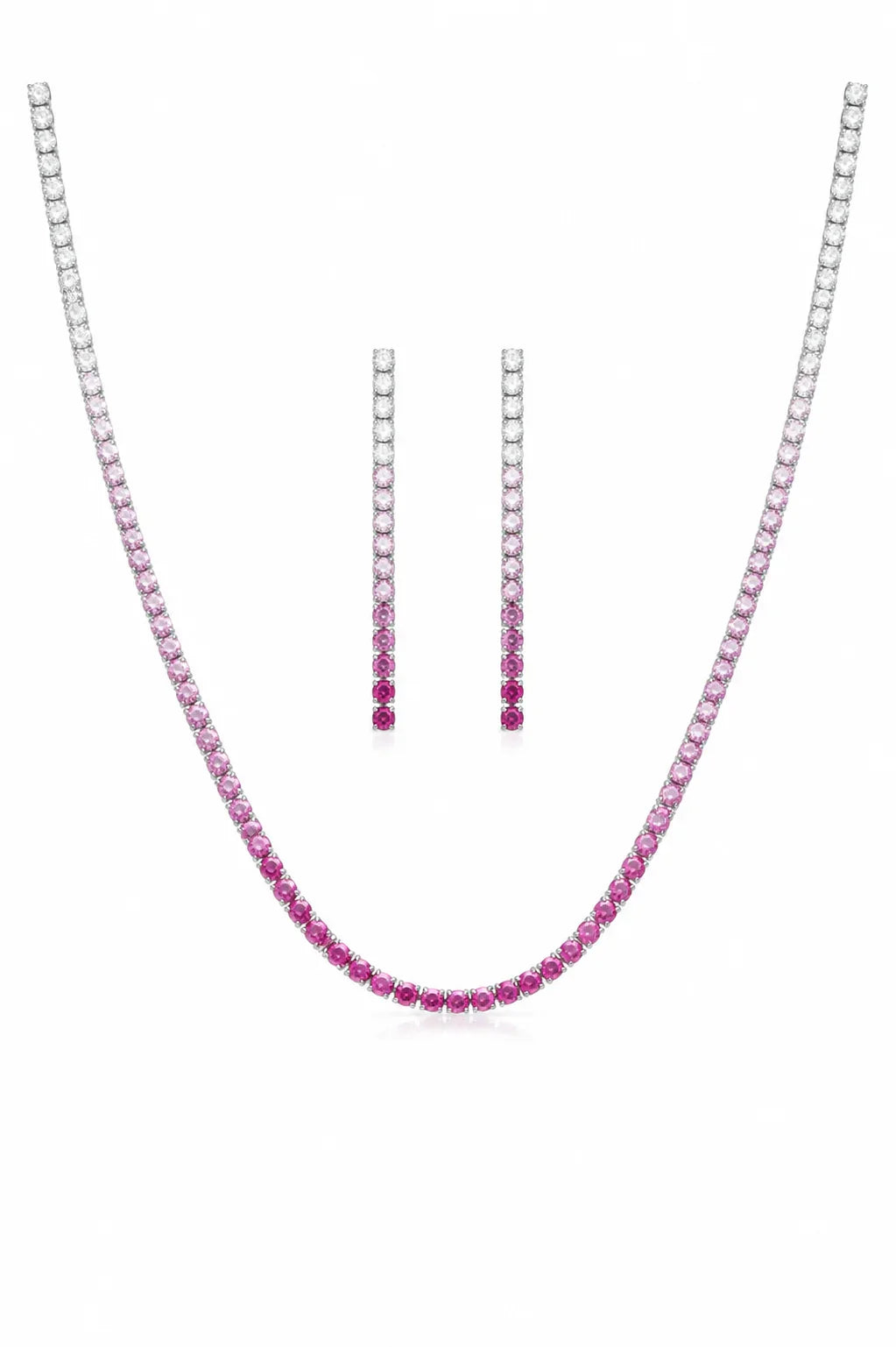 925 Sterling Silver Rose Gradient Tennis Necklace Set