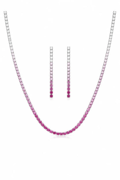 925 Sterling Silver Rose Gradient Tennis Necklace Set