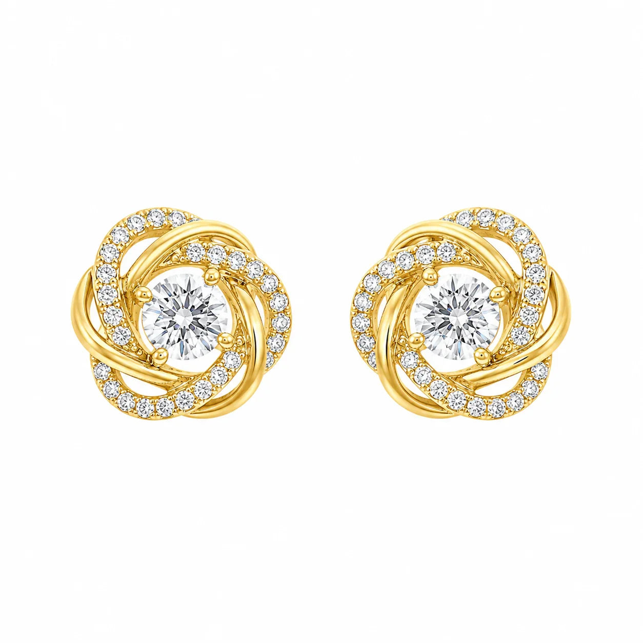 925 Sterling Silver Gold Plated Knot Stud Earrings