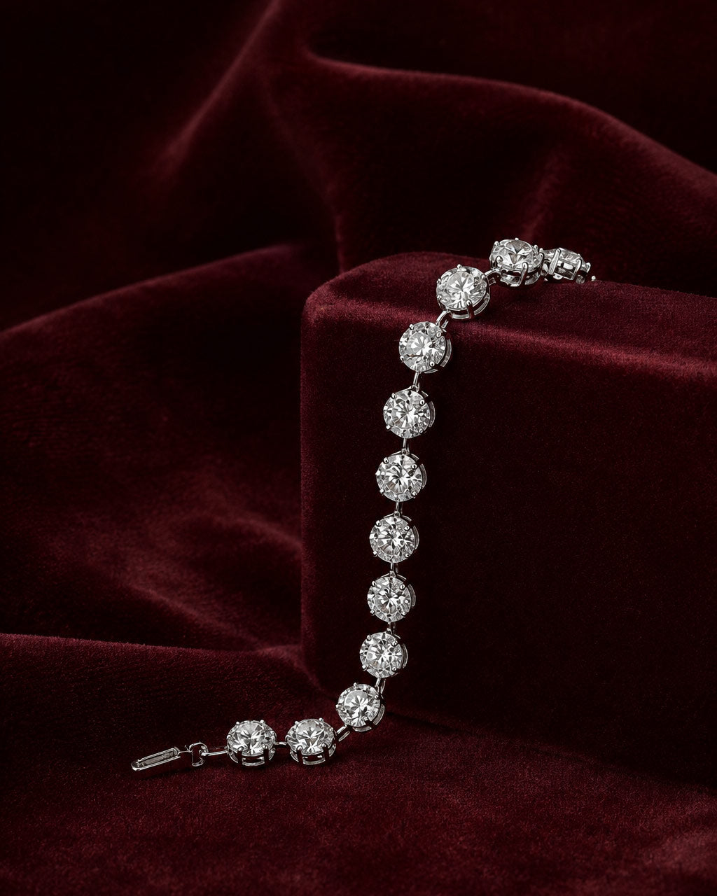 Close-up of the brilliant round stones on the PEHRO Celeste Tennis Bracelet