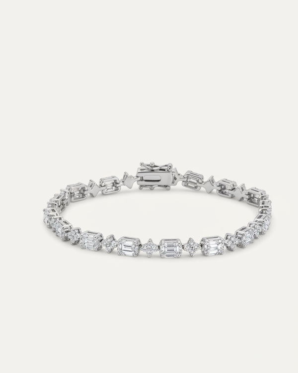 925 Sterling Silver Emerald Cut Tennis Bracelet