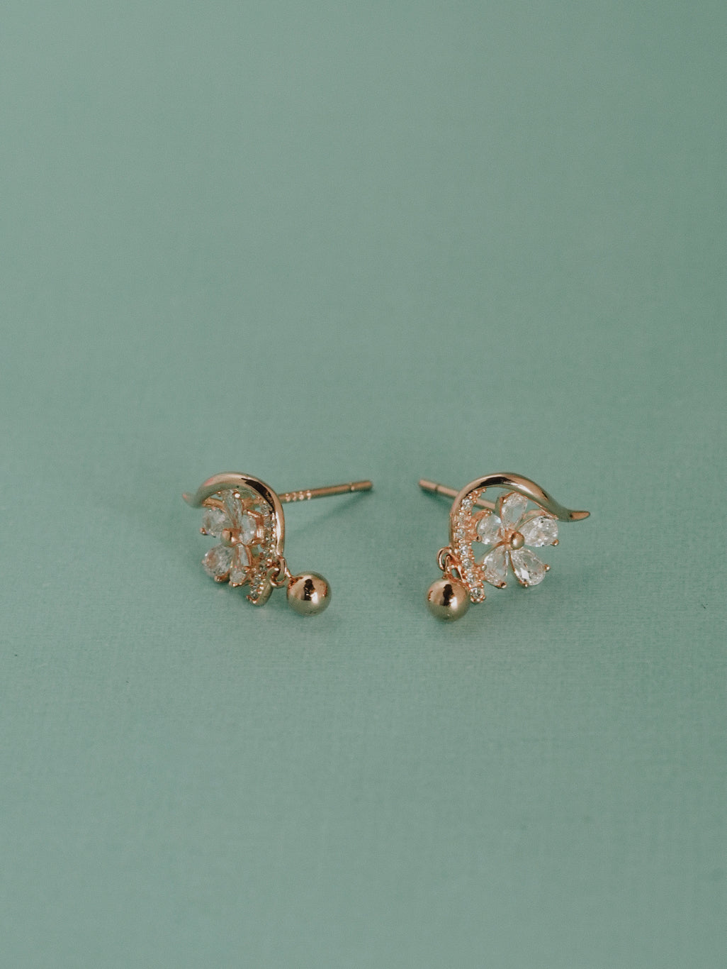 925 Sterling Silver Floral Drop Stud Earrings