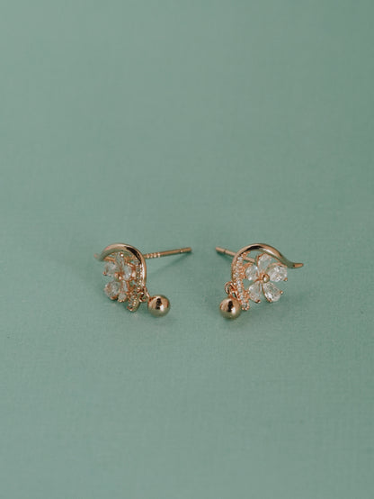 925 Sterling Silver Floral Drop Stud Earrings