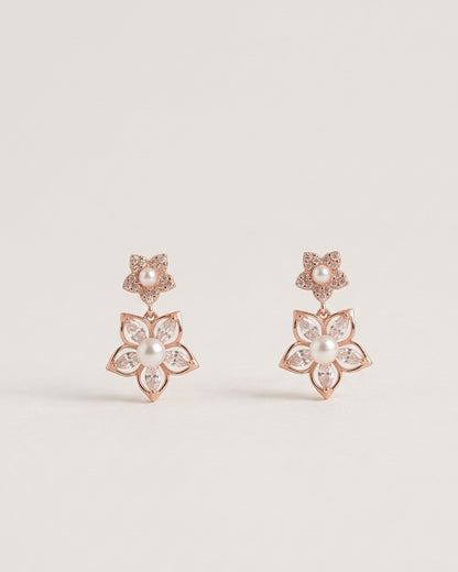 925 sterling silver pearl floral drop earrings with rose gold finish