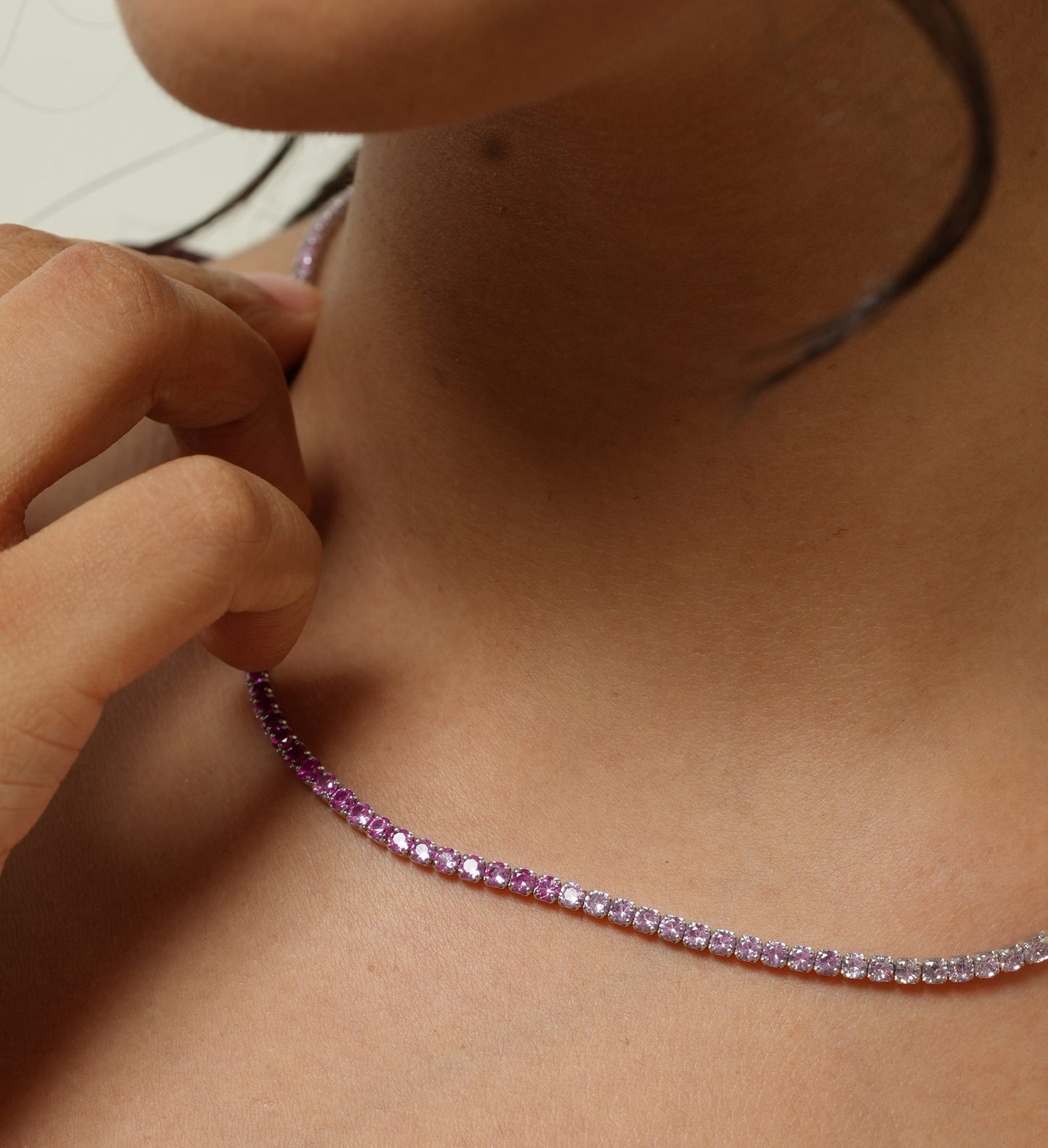 925 Sterling Silver Rose Gradient Tennis Necklace Set