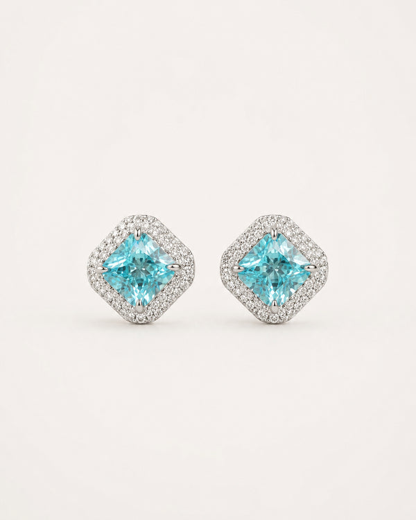 925 Sterling Silver Aquamarine Halo Stud Earrings