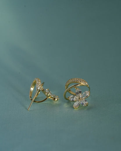 925 Sterling Silver Floral Ear Cuff Stud Earrings
