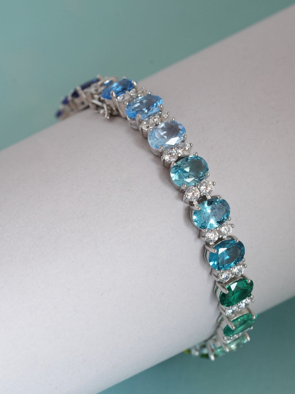  Silver Rainbow Gemstone Tennis Bracelet