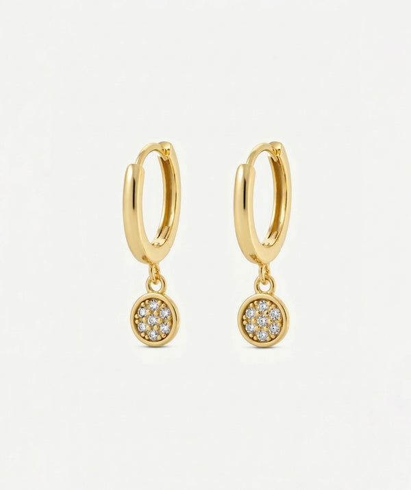925 Sterling Silver Pave Disc Hoop Earrings