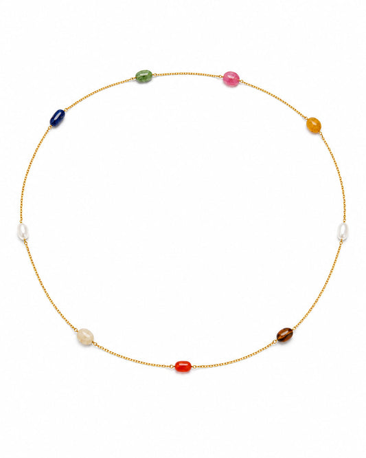 PEHRO 925 Sterling Silver Navratna Gemstone Necklace
