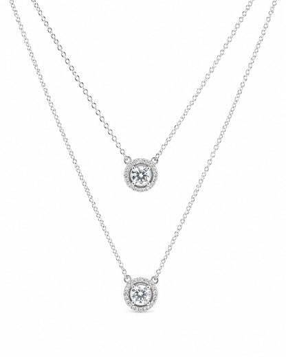 PEHRO 925 Sterling Silver Aurora Halo Pendant Necklace with sparkling round halo design