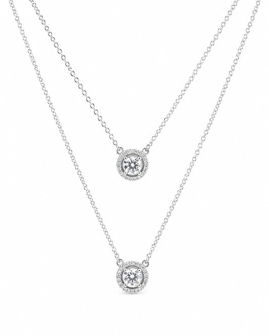 PEHRO 925 Sterling Silver Aurora Halo Pendant Necklace with sparkling round halo design