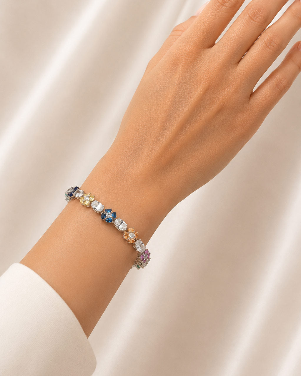 PEHRO 925 Sterling Silver Oval Gemstone Tennis Bracelet