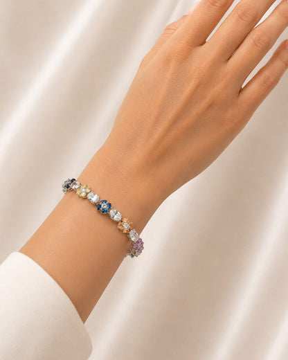 PEHRO 925 Sterling Silver Oval Gemstone Tennis Bracelet