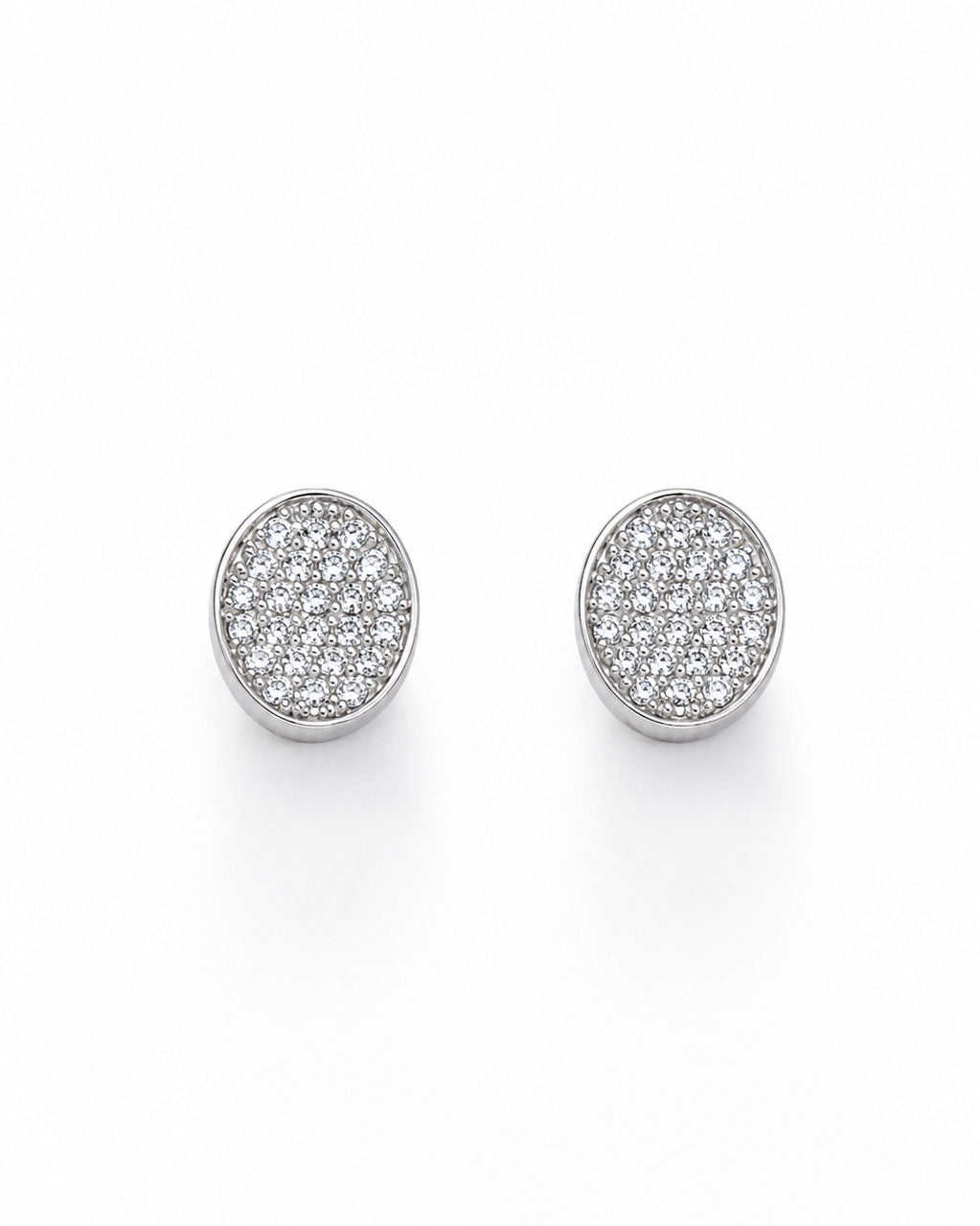 PEHRO 925 Sterling Silver Oval Pavé Stud Earrings