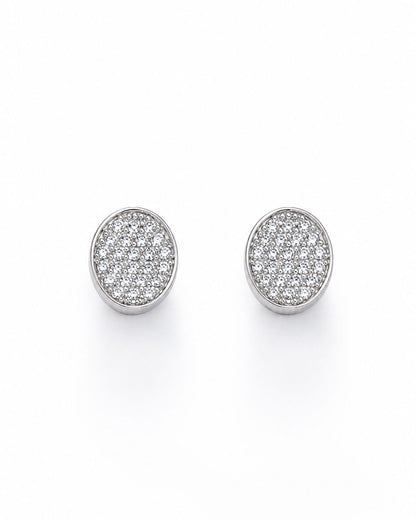 PEHRO 925 Sterling Silver Oval Pavé Stud Earrings