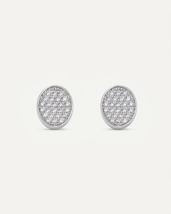 925 Sterling Silver Oval Pave Stud Earrings
